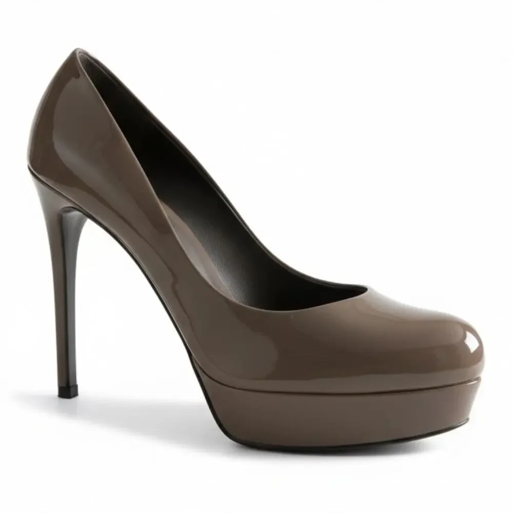 YSL Saint Laurent Paris Women's 38.5 Olive Gray Patent Leather Pumps Heels - Picture 1 of 8